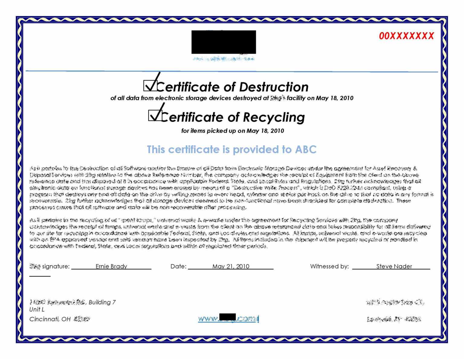 Hard Drive Destruction Certificate Template Certificate Regarding
