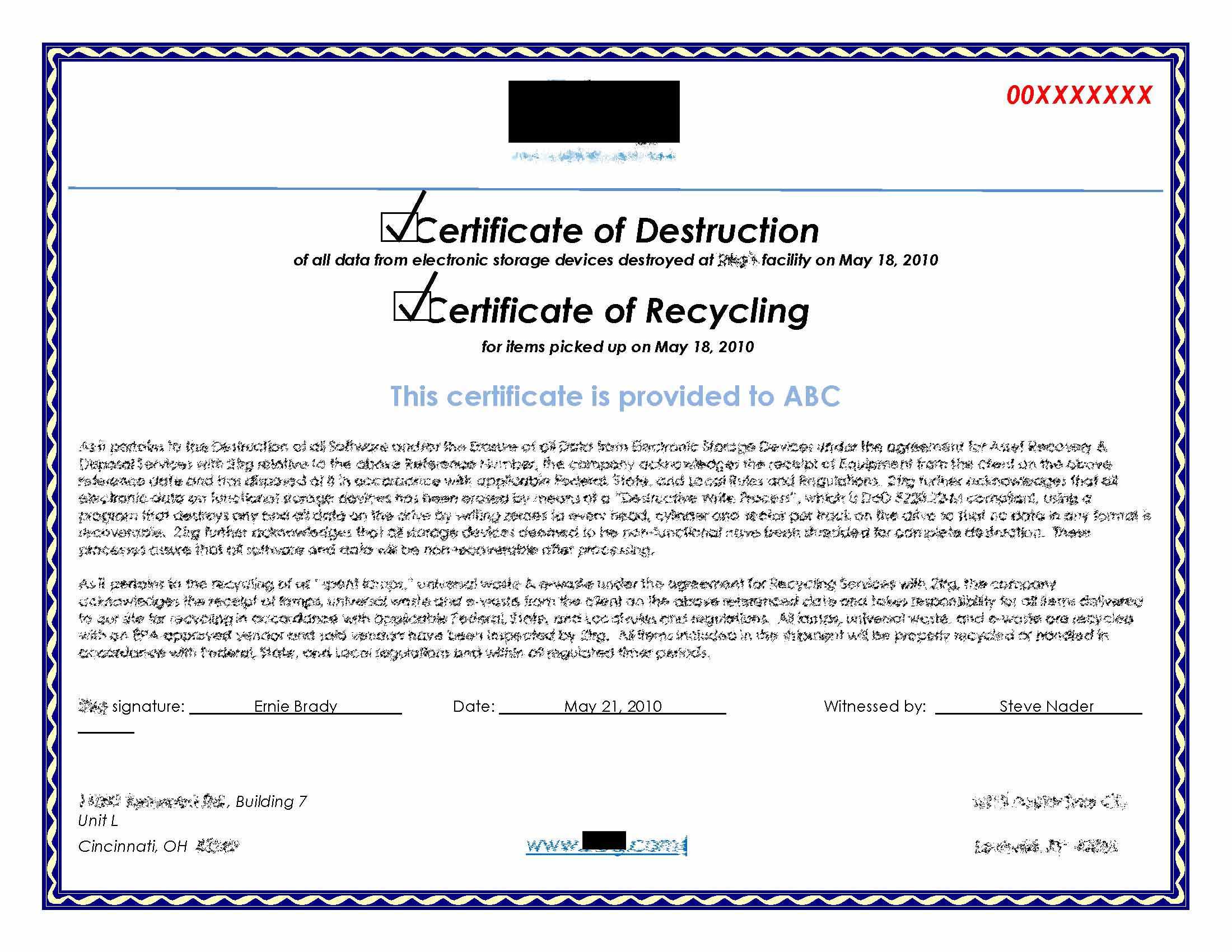 Hard Drive Destruction Certificate Template ] – Certificate Regarding Certificate Of Destruction Template