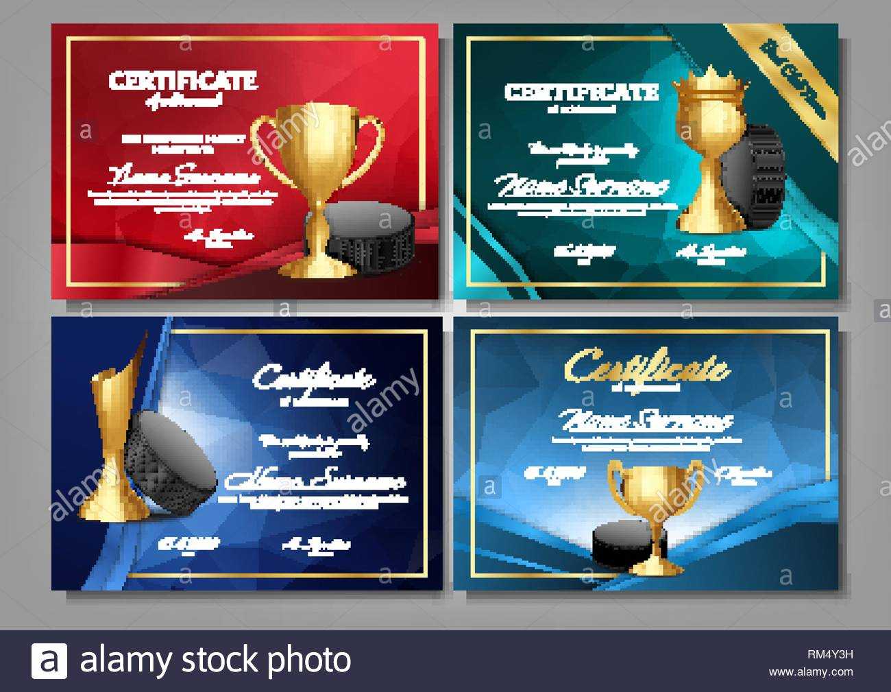 Ice Hockey Game Certificate Diploma With Golden Cup Set Inside Hockey Certificate Templates