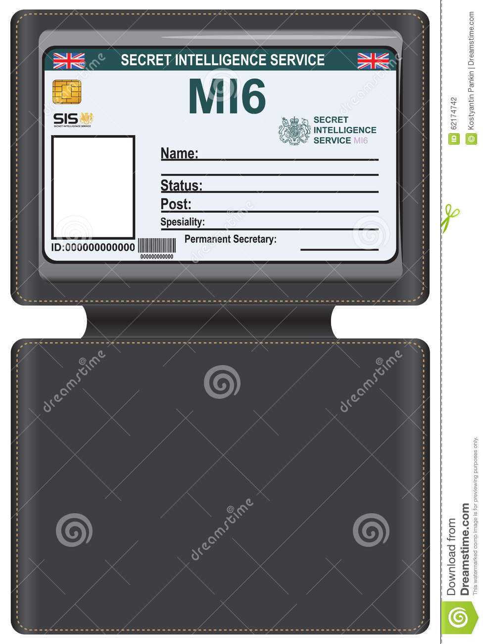 Identity Mi6 In A Leather Carrying Case Stock Vector Inside Mi6 Id Card Template