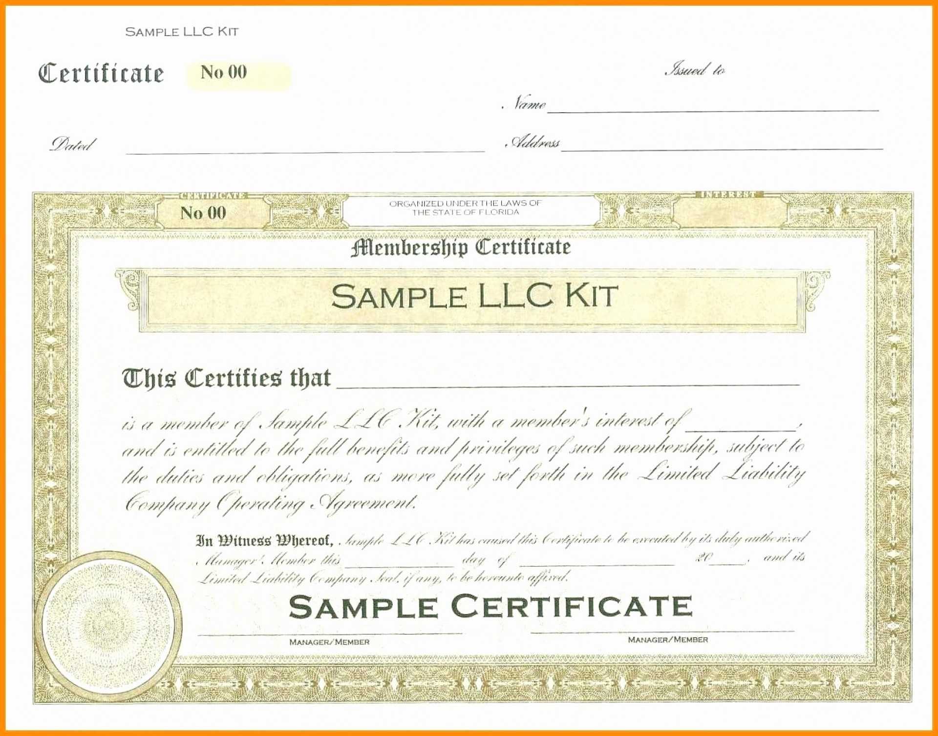 Incredible Llc Membership Certificate Template Ideas Free Throughout New Member Certificate Template