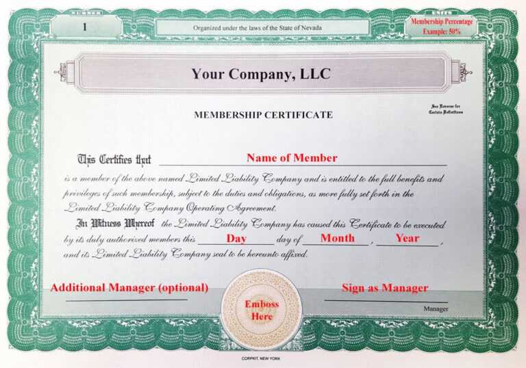 Incredible Llc Membership Certificate Template Ideas Free With Llc