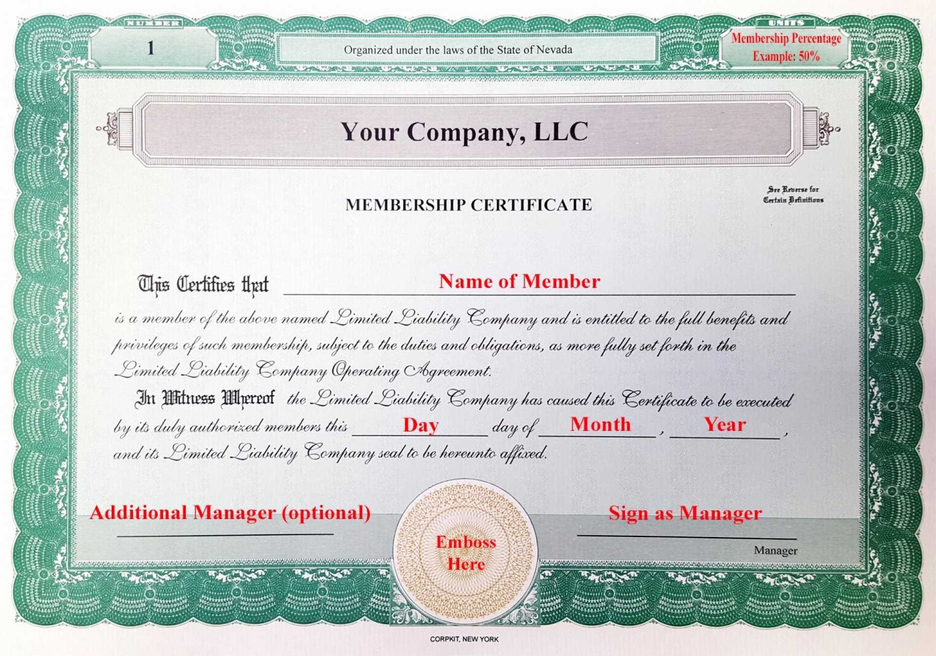 Incredible Llc Membership Certificate Template Ideas Free With Llc Membership Certificate Template
