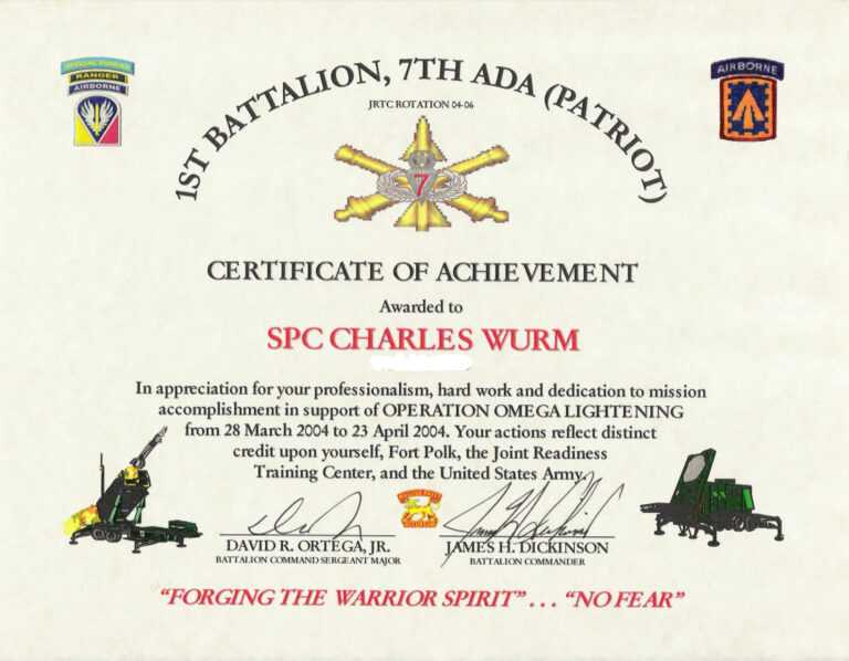 Certificate Of Achievement Army Template