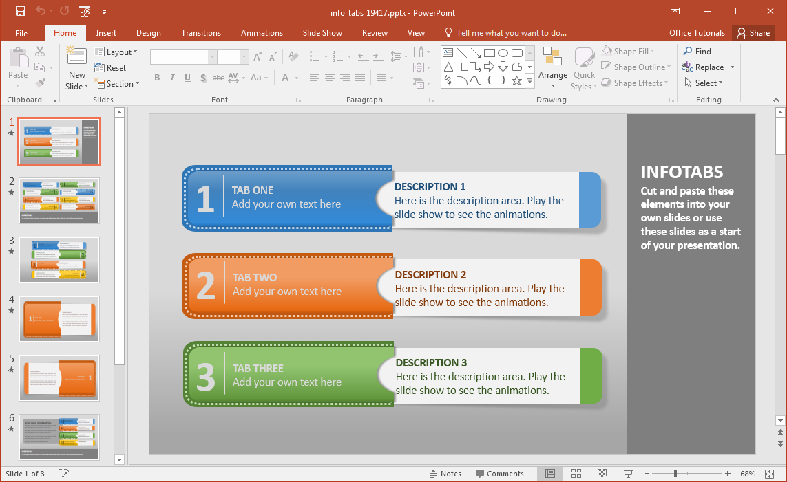 Info Tabs Powerpoint Template – Fppt Regarding Powerpoint Replace Template