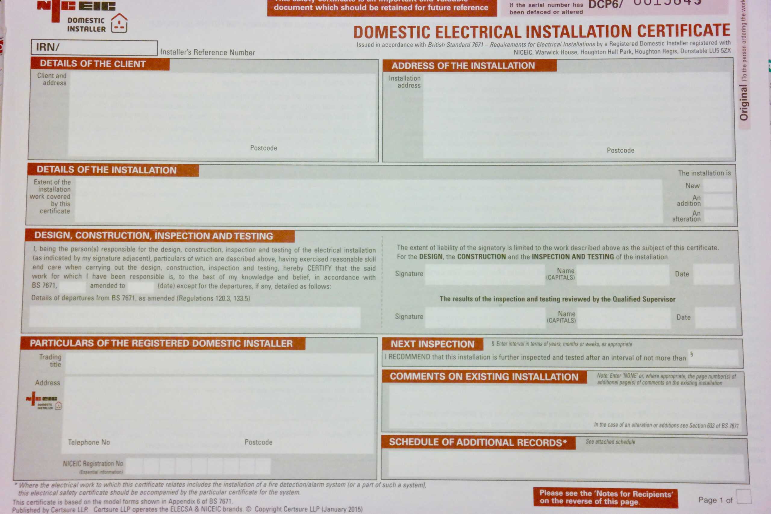 Inspections, Certification & Testing – Auber Electrical For Minor Electrical Installation Works Certificate Template