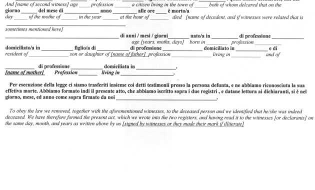 Italian Civil Death Document Translation Genealogy with regard to Death Certificate Translation Template