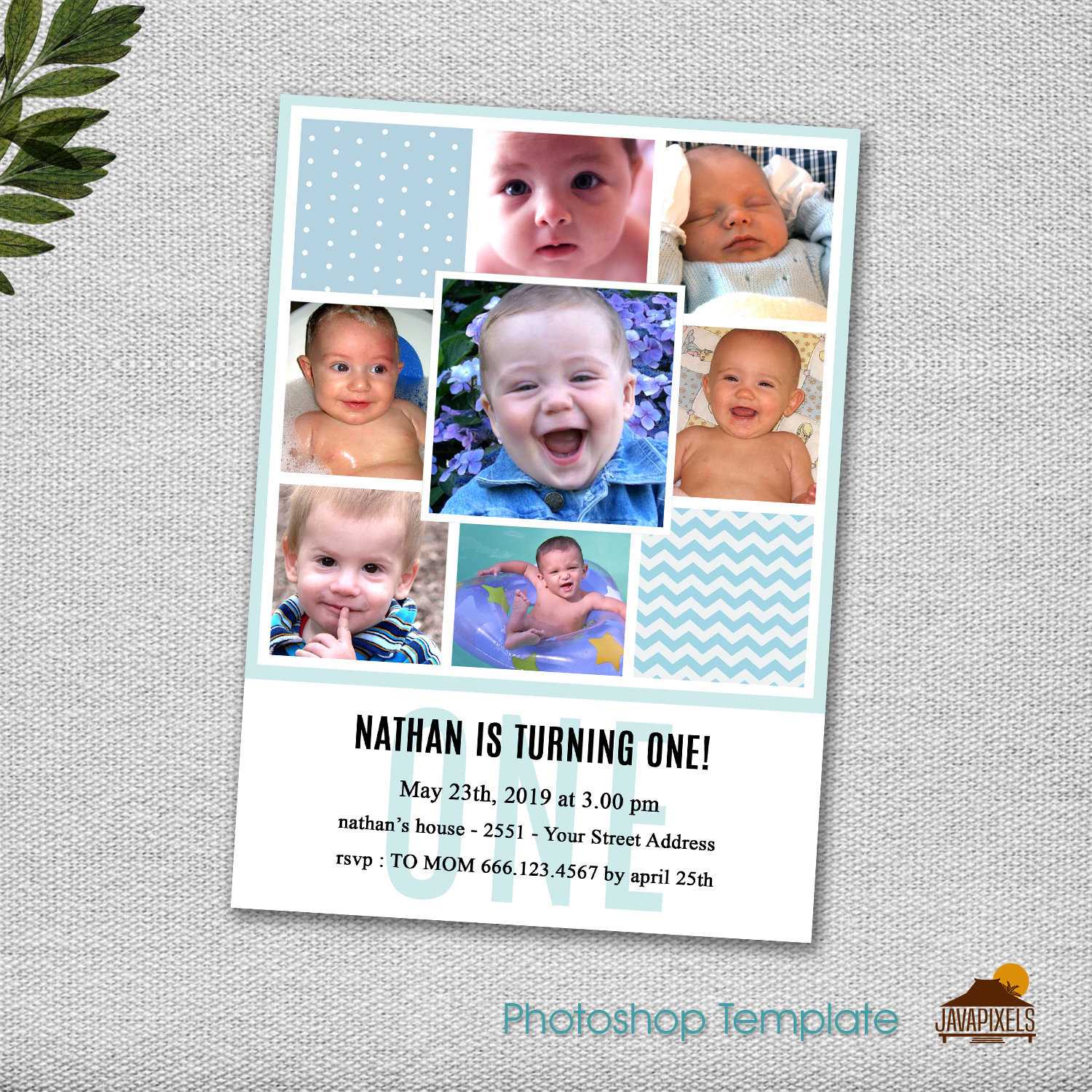 Joy Boy Birthday Card Template – Photoshop Psd, Instant Download, Birthday  Invitation Template Psd File Regarding Birthday Card Collage Template