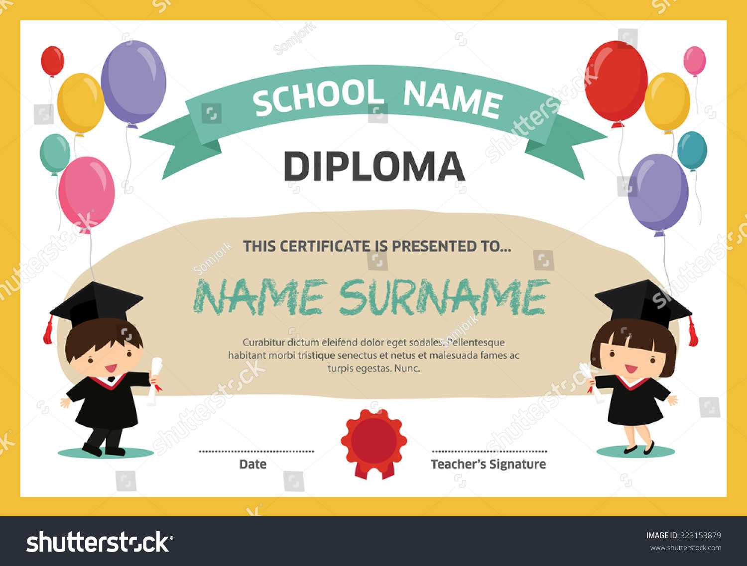 Kids Diploma Certificate Background Design Template Stock Inside Children's Certificate Template