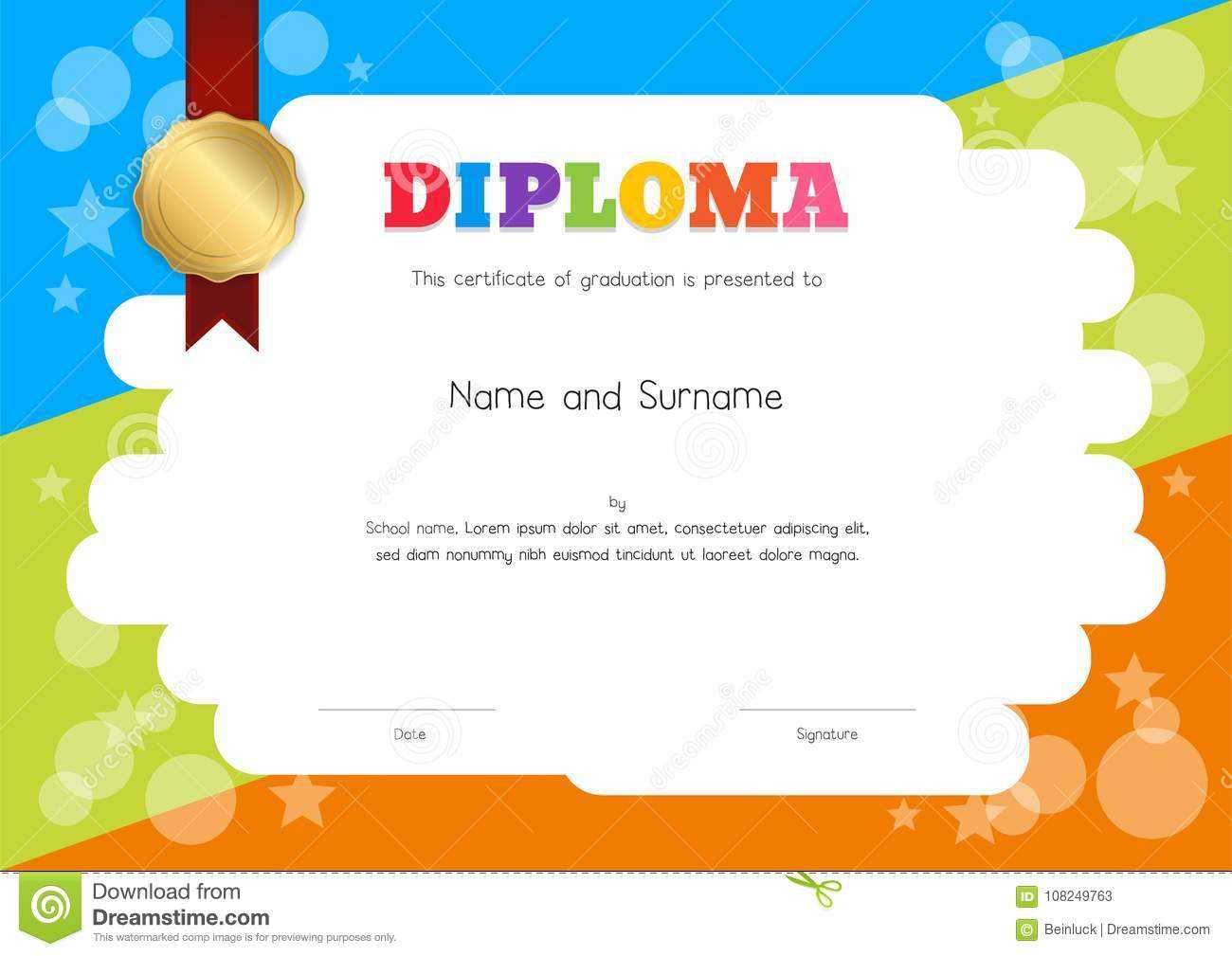 Kids Diploma Or Certificate Template With Hand Drawing Within Children's Certificate Template