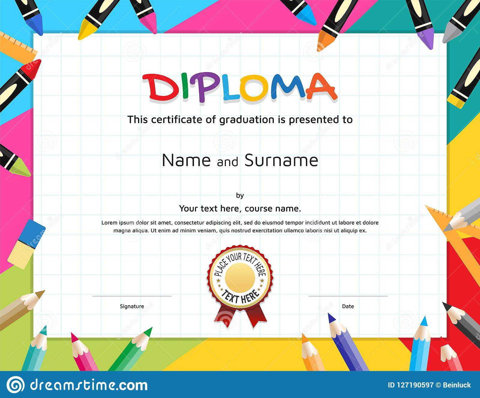 Kids Diploma Or Certificate Template With Painting Stuff Within Preschool Graduation Certificate Template Free