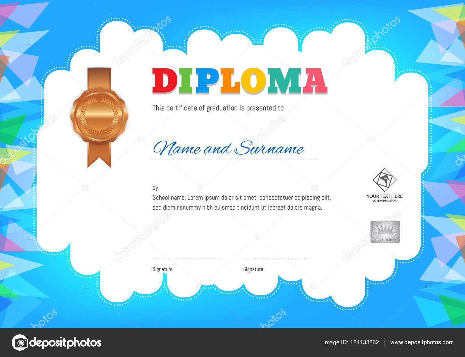 Kids Summer Camp Diploma Or Certificate Template — Stock With Regard To Summer Camp Certificate Template
