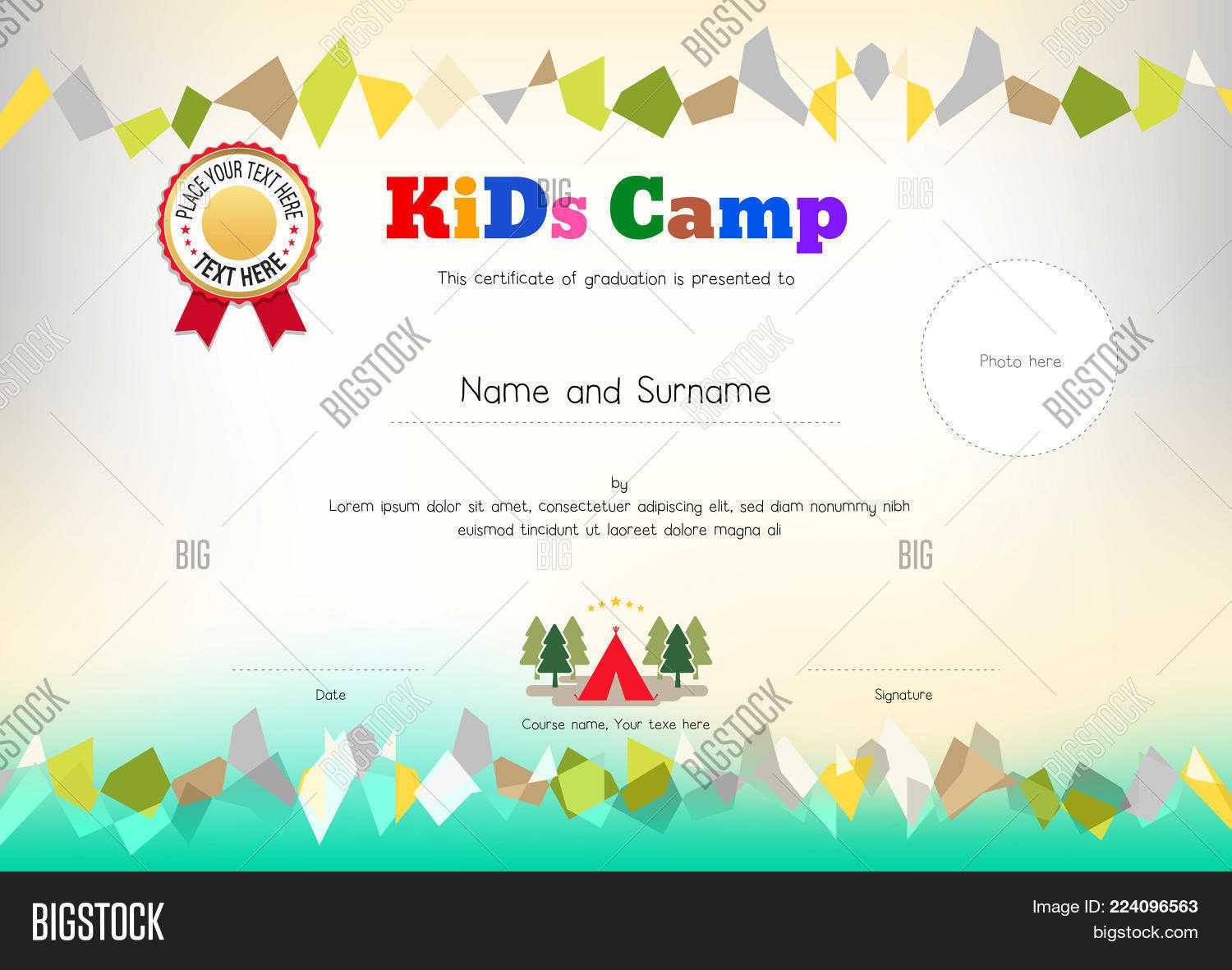 Kids Summer Camp Vector & Photo (Free Trial) | Bigstock Throughout Summer Camp Certificate Template