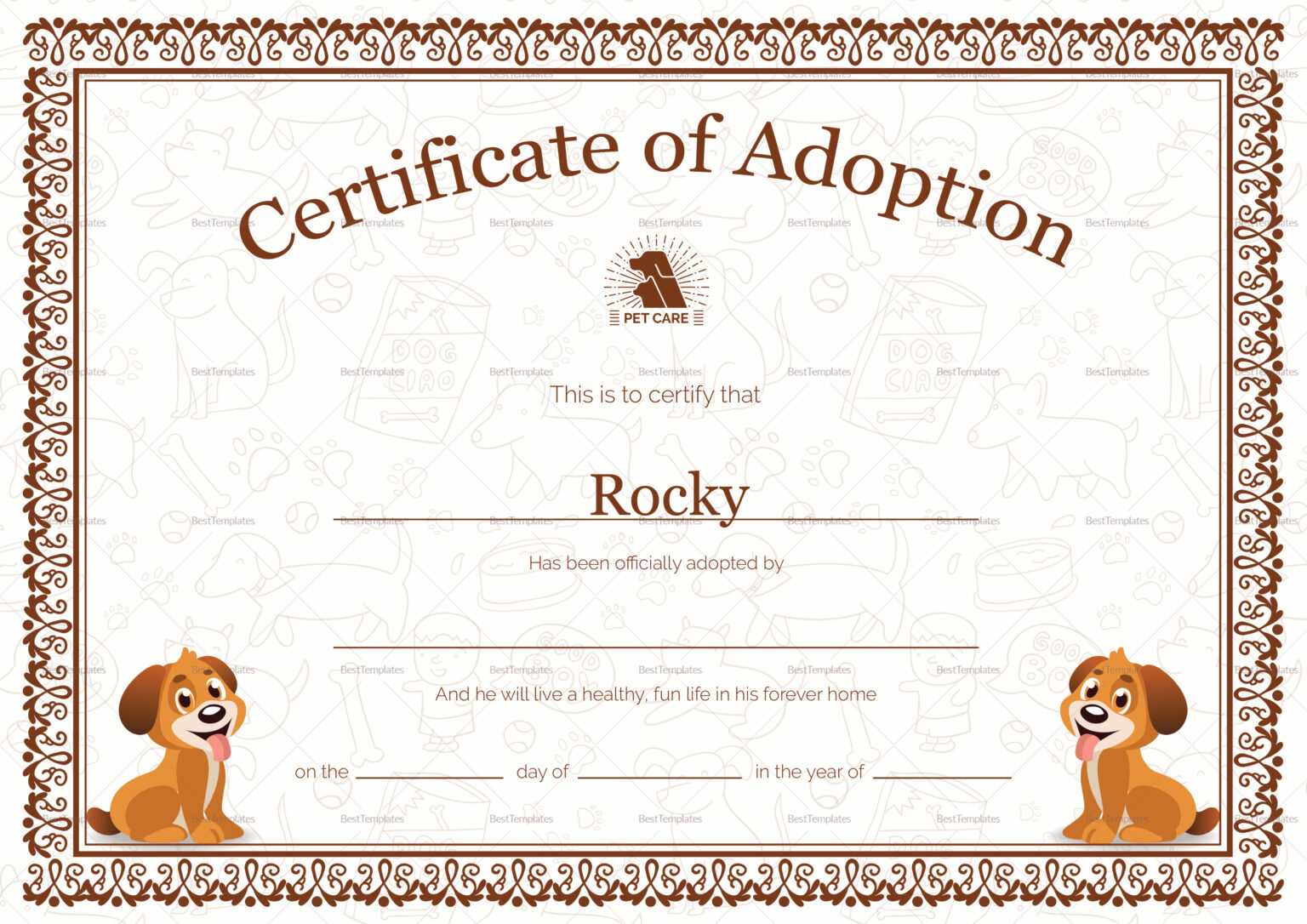 Kitten Adoption Certificate Intended For Blank Adoption Certificate