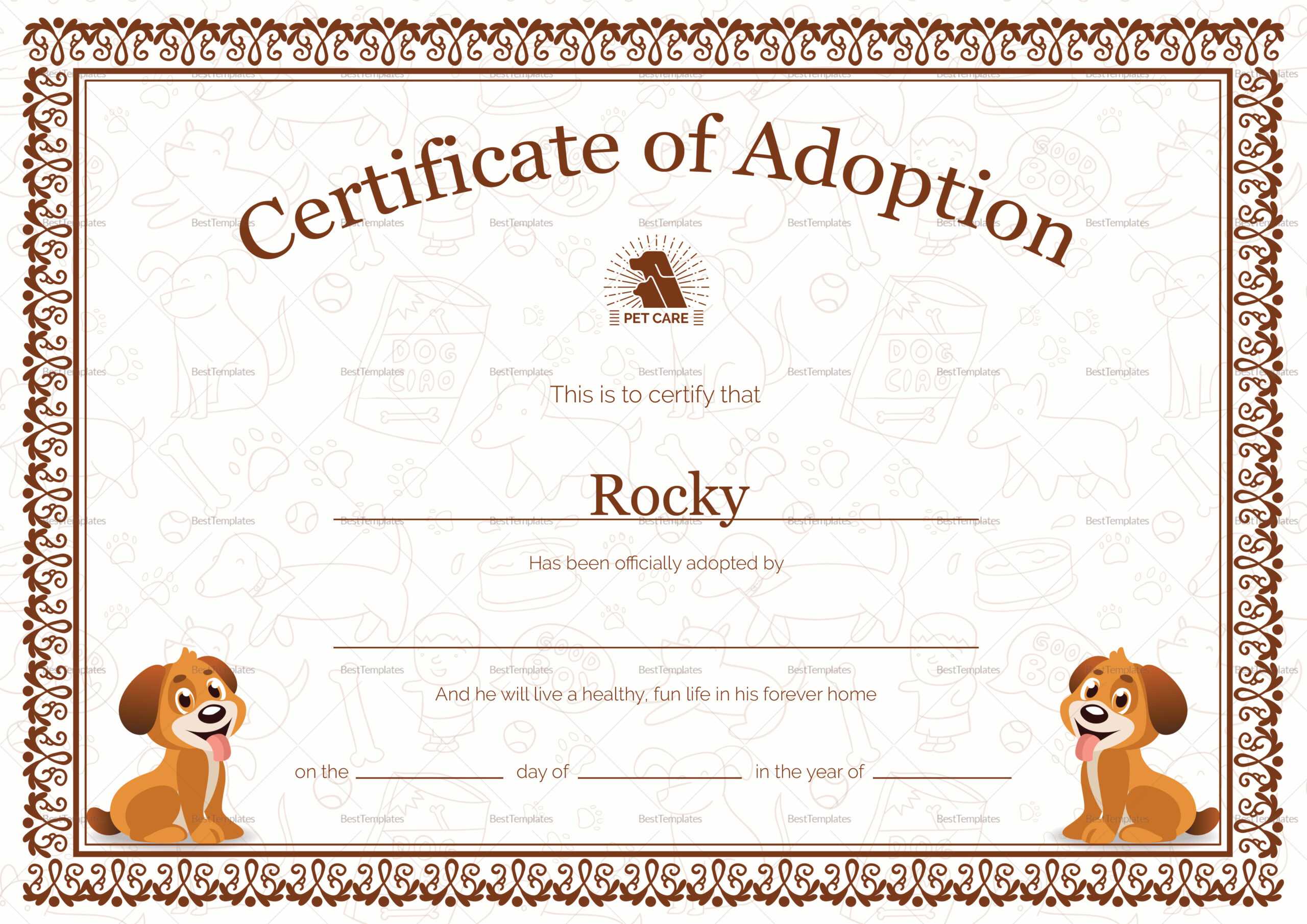 Kitten Adoption Certificate With Regard To Pet Adoption Certificate Template