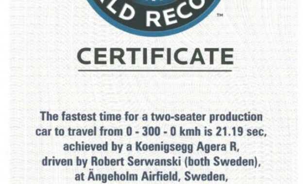 Koenigsegg Agera R Guiness World Record Certificate 30.11 with regard to Guinness World Record Certificate Template