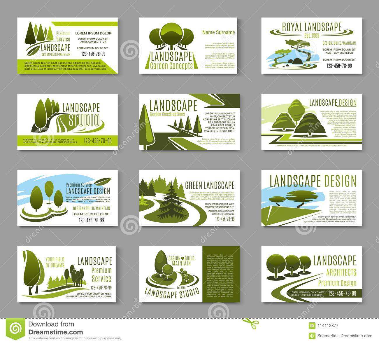 Landscape Design Studio Business Card Template Stock Vector For Lawn Care Business Cards Templates Free