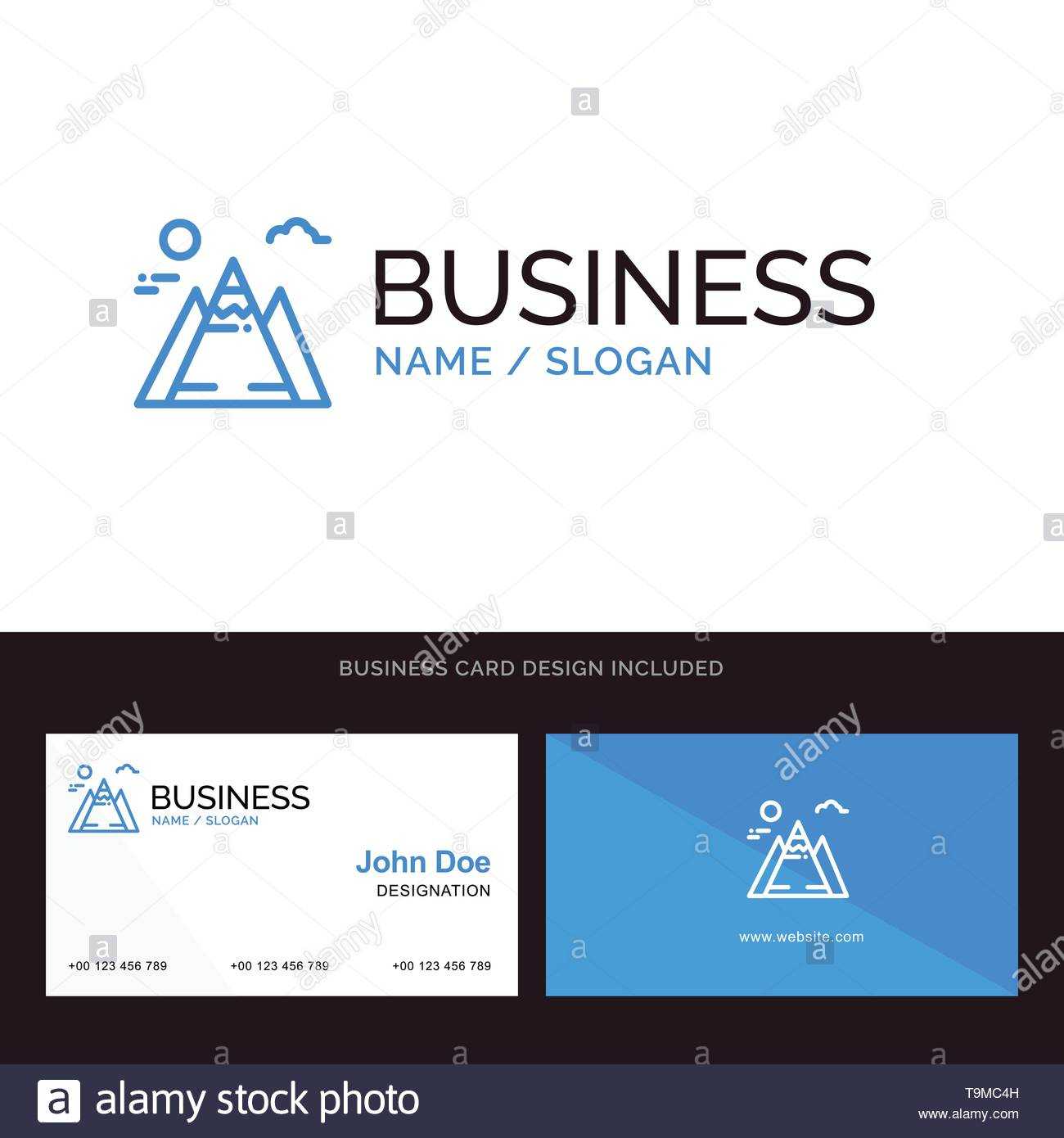 Landscape, Mountain, Sun Blue Business Logo And Business In Landscaping Business Card Template