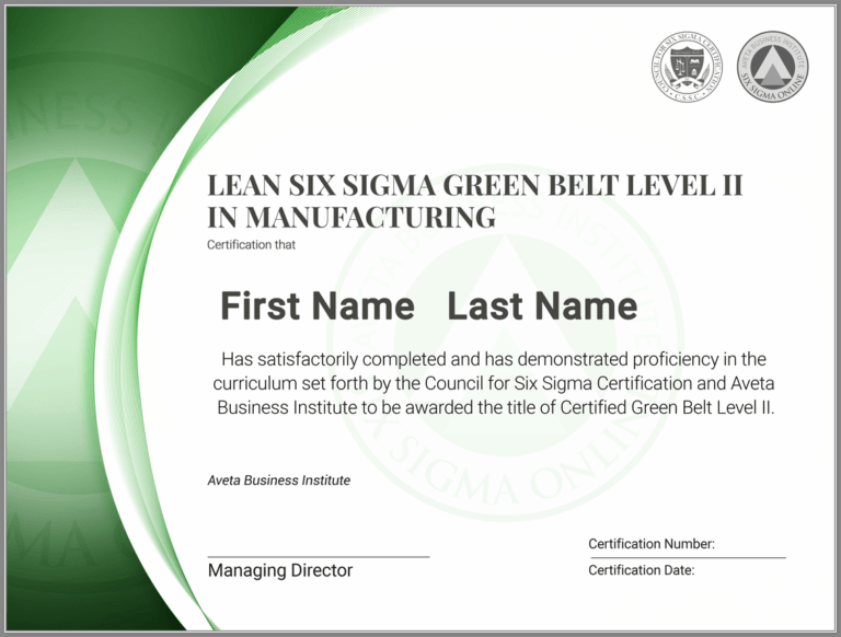 Lean Six Sigma Green Belt Level Ii Certification In Manufacturing