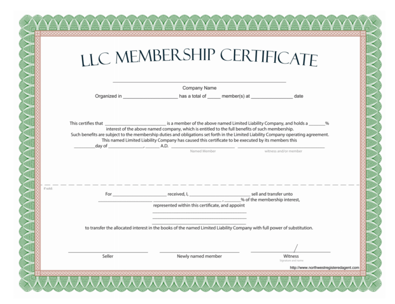 Llc Membership Certificate Template