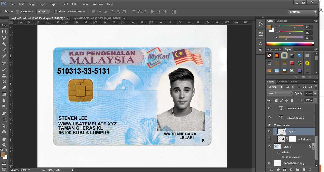 Malaysia Id Card Editable Psd Template, Mykad Id Card Within Texas Id Card Template