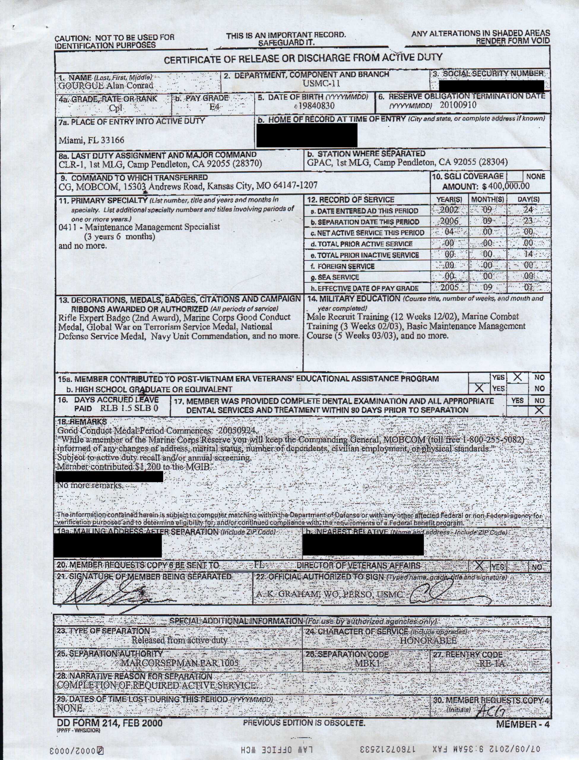 Marines Catch 'deserter'  5 Years After His Honorable Throughout Usmc Meal Card Template