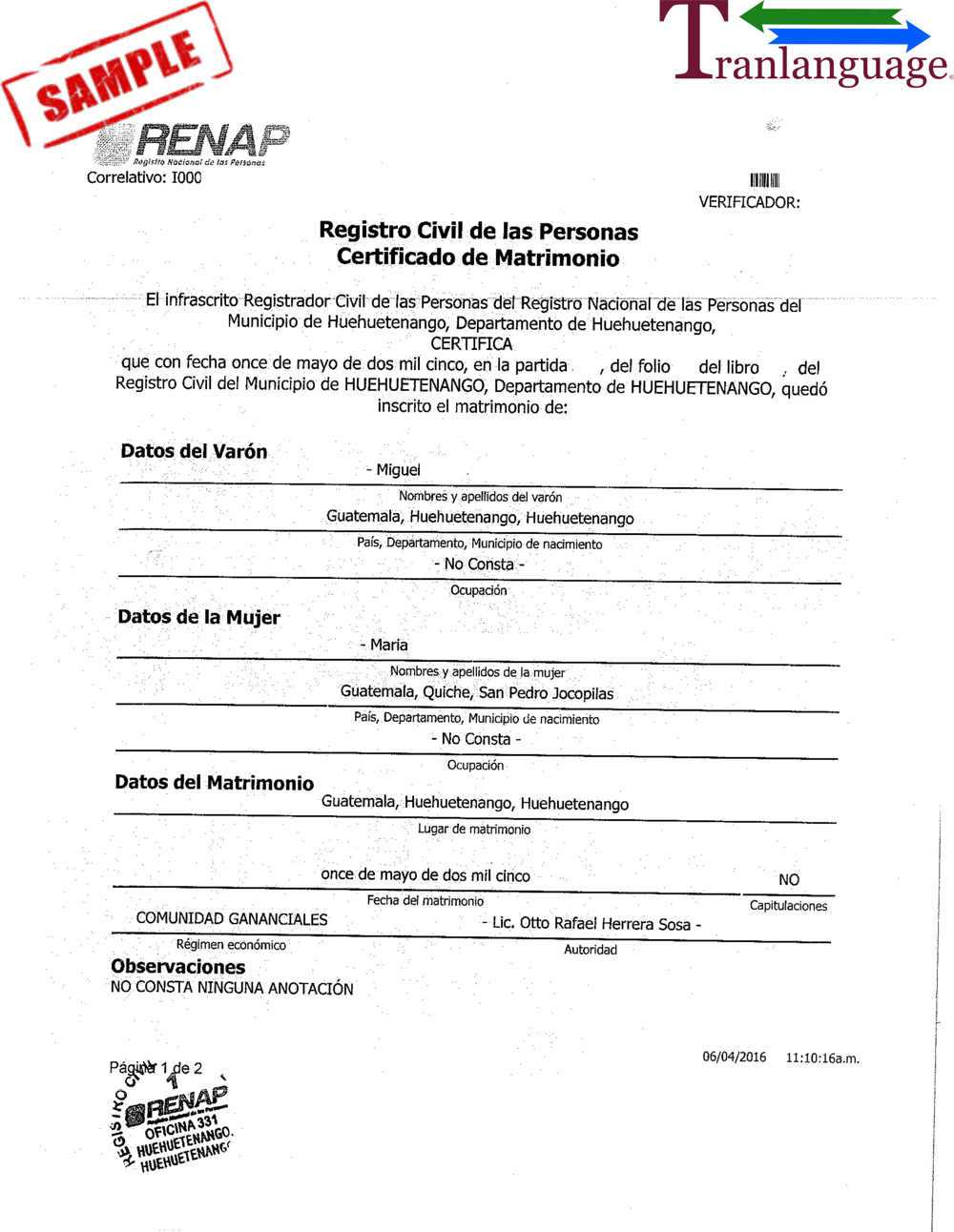 Marriage Certificate Guatemala Throughout Marriage Certificate Translation Template
