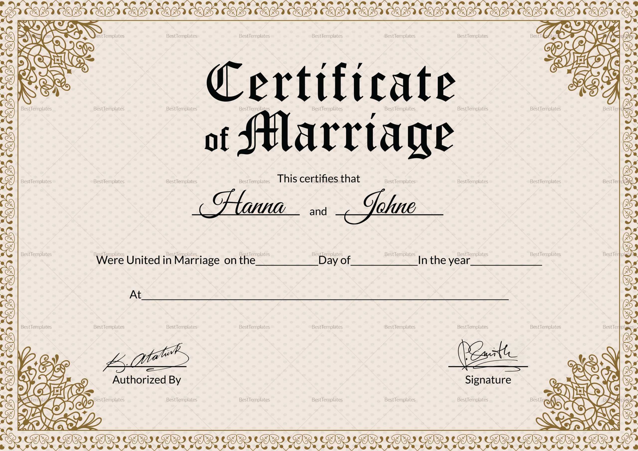 Marriage Certificate Template Church Templates Wedding For Certificate Of Marriage Template