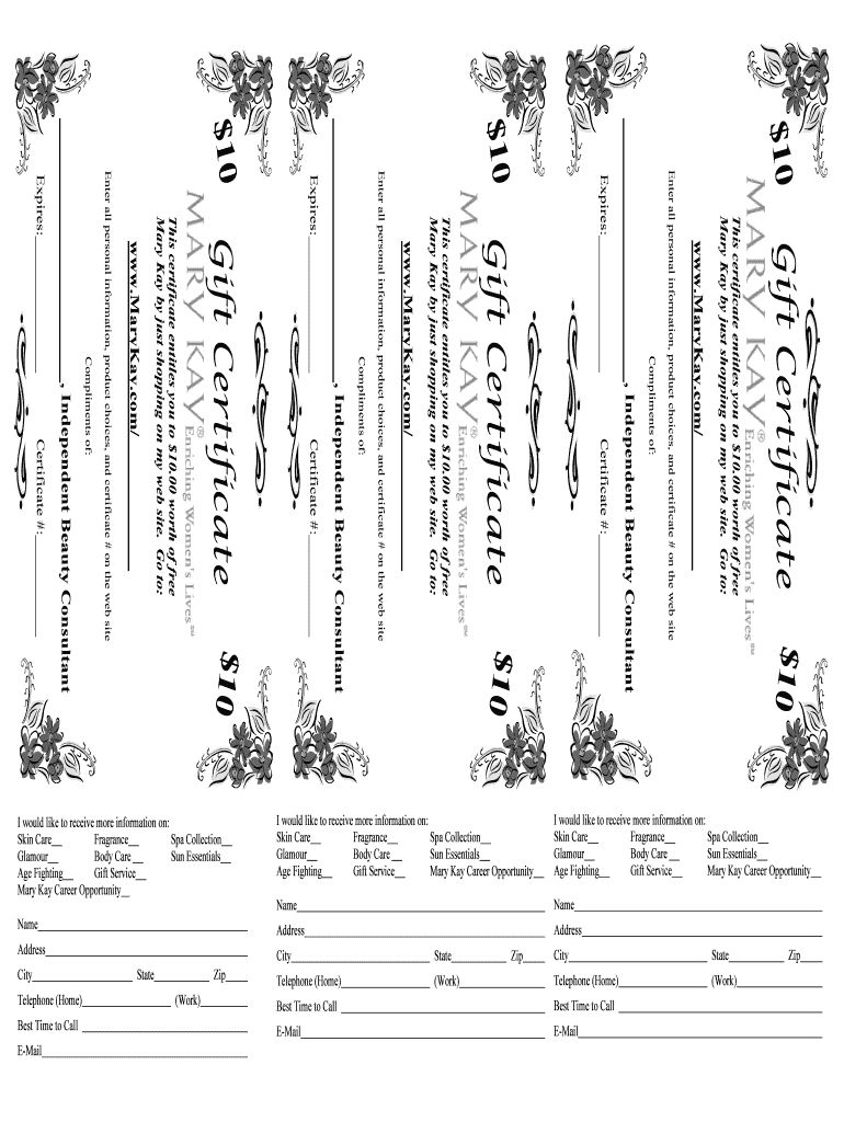 Mary Kay Gift Certificate – Fill Online, Printable, Fillable Inside Mary Kay Gift Certificate Template