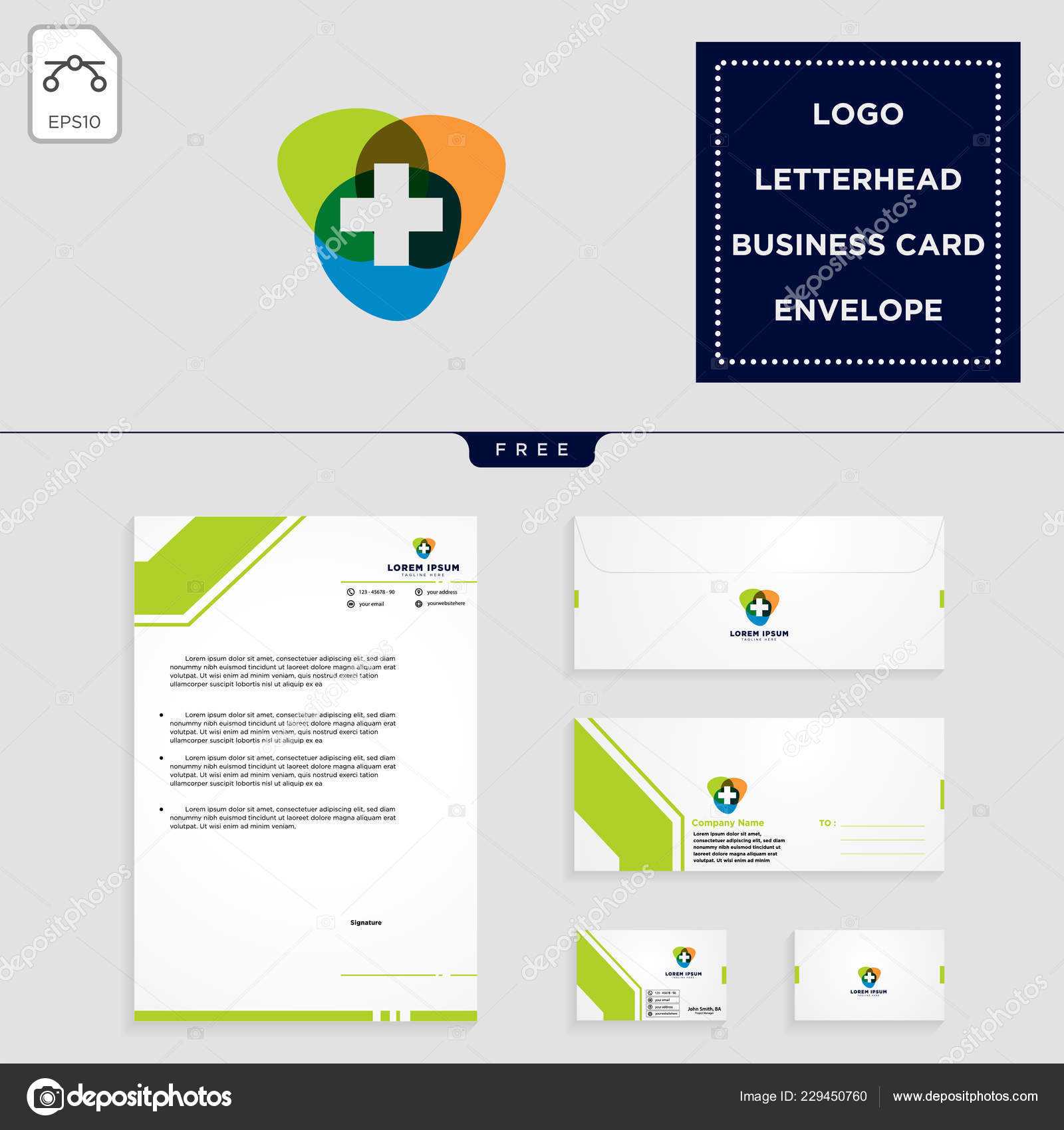 Medical Cross Logo Template Vector Illustration Free Within Business Card Letterhead Envelope Template