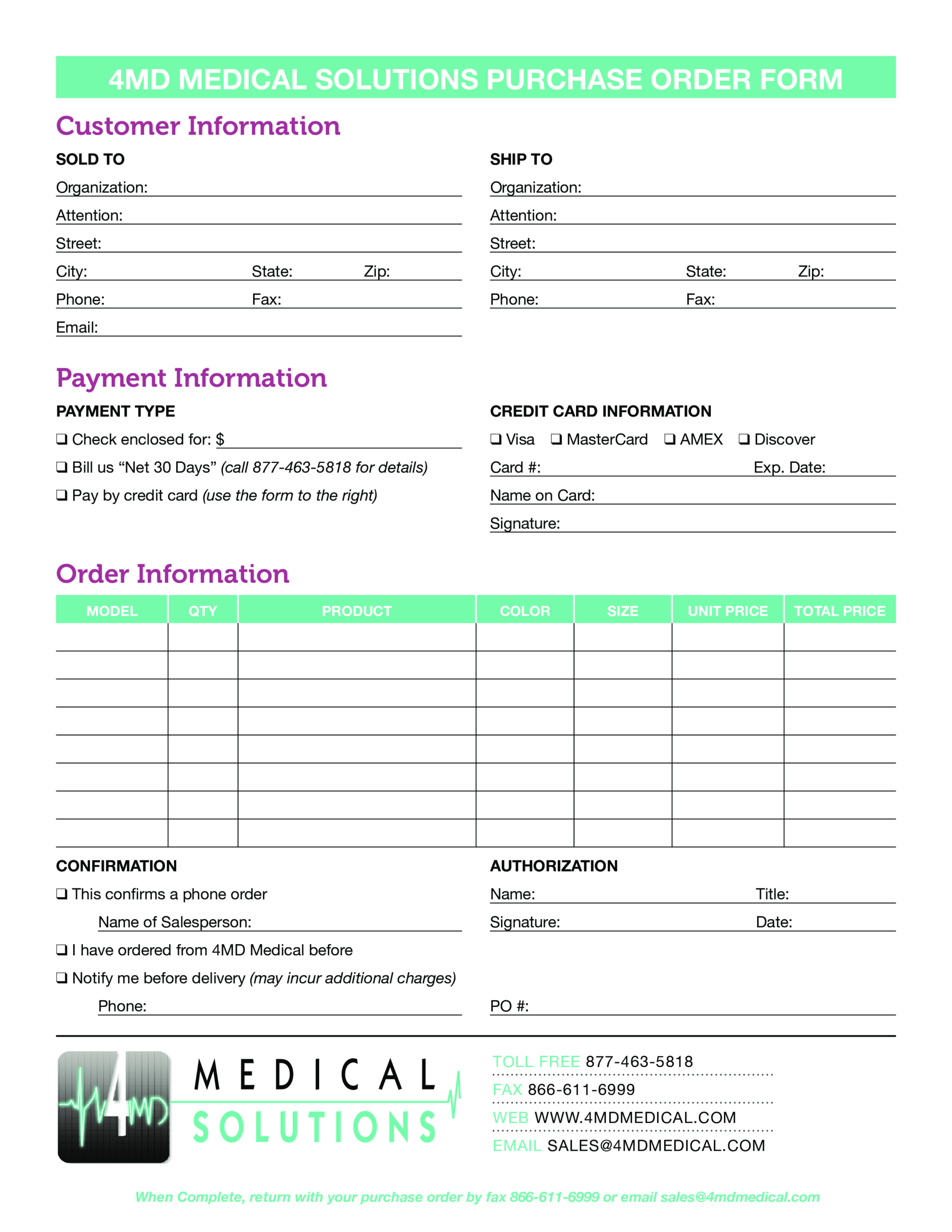 Medical Purchase Order Form | Templates At Within Order Form With Credit Card Template