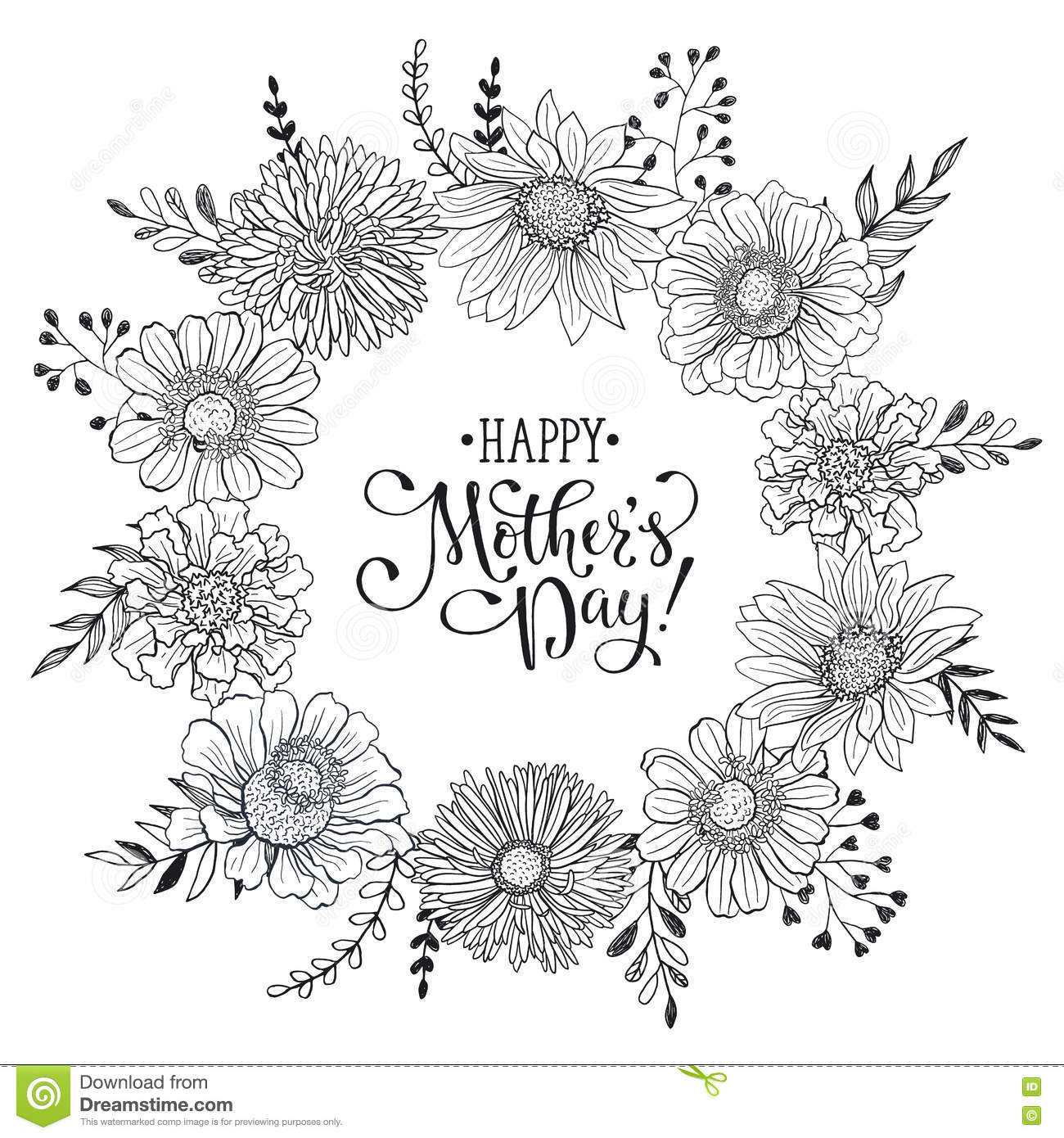 Mother's Day Card Stock Vector. Illustration Of Monochrome In Mothers Day Card Templates