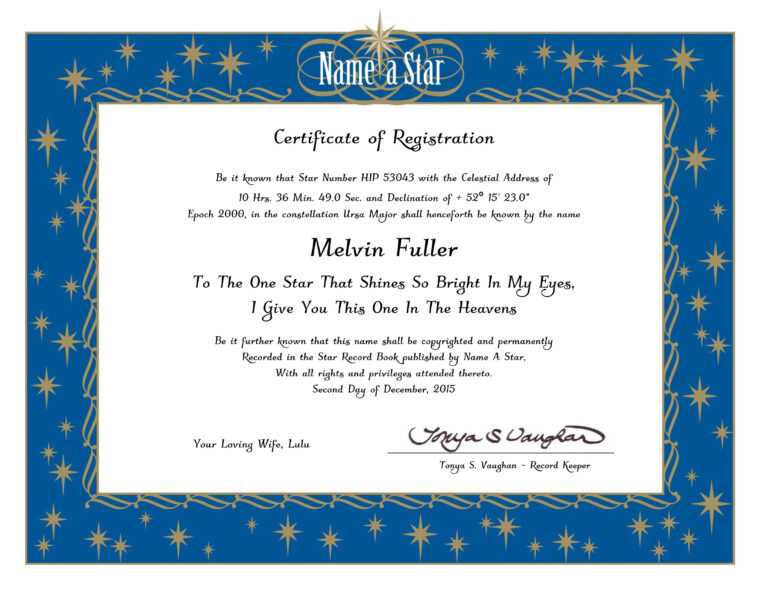 Star Naming Certificate Template