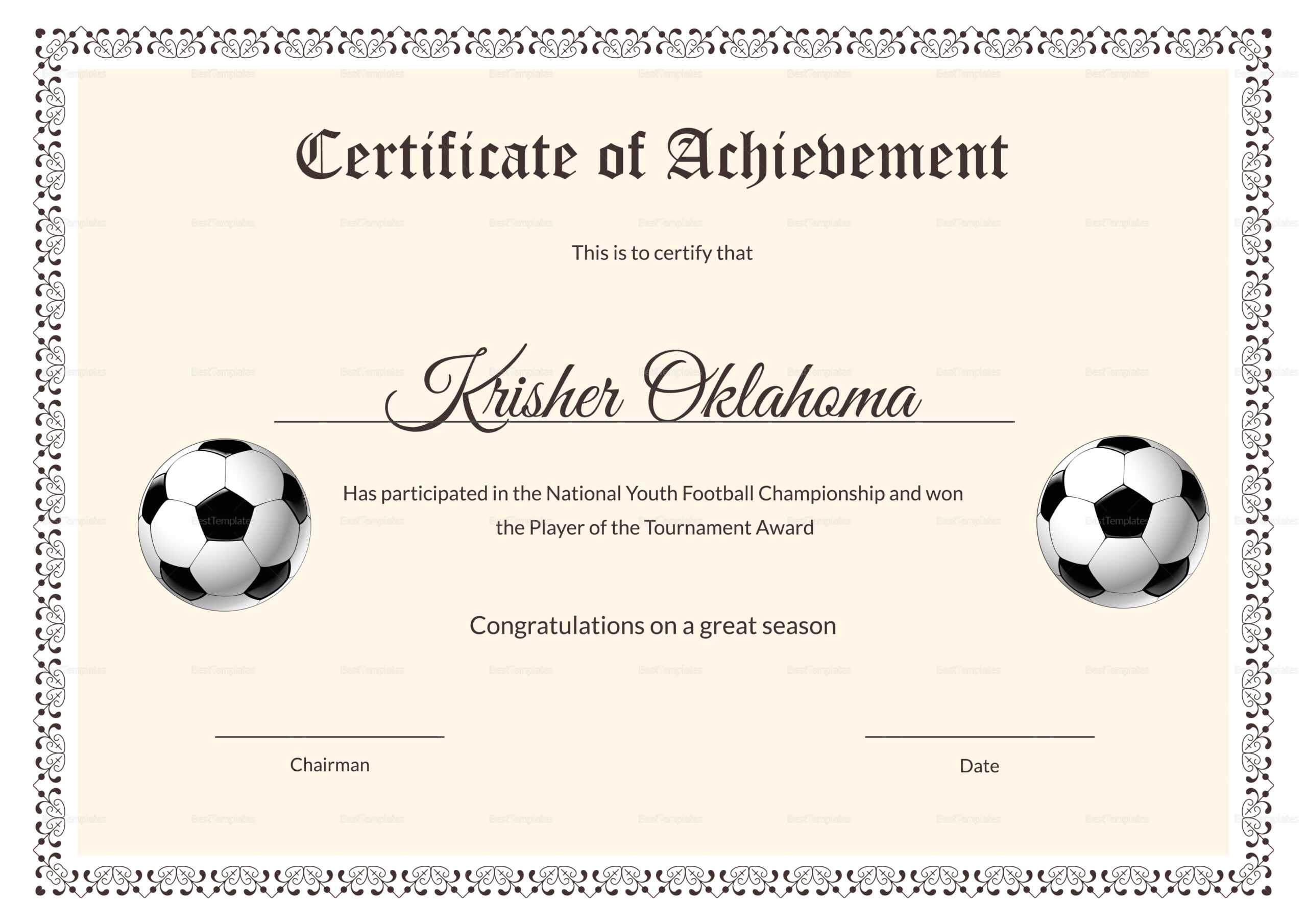 National Youth Football Certificate Template Pertaining To Football Certificate Template