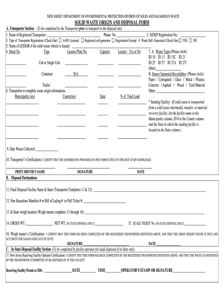 Njdep Splid Waste Forms – Fill Online, Printable, Fillable Throughout Certificate Of Disposal Template