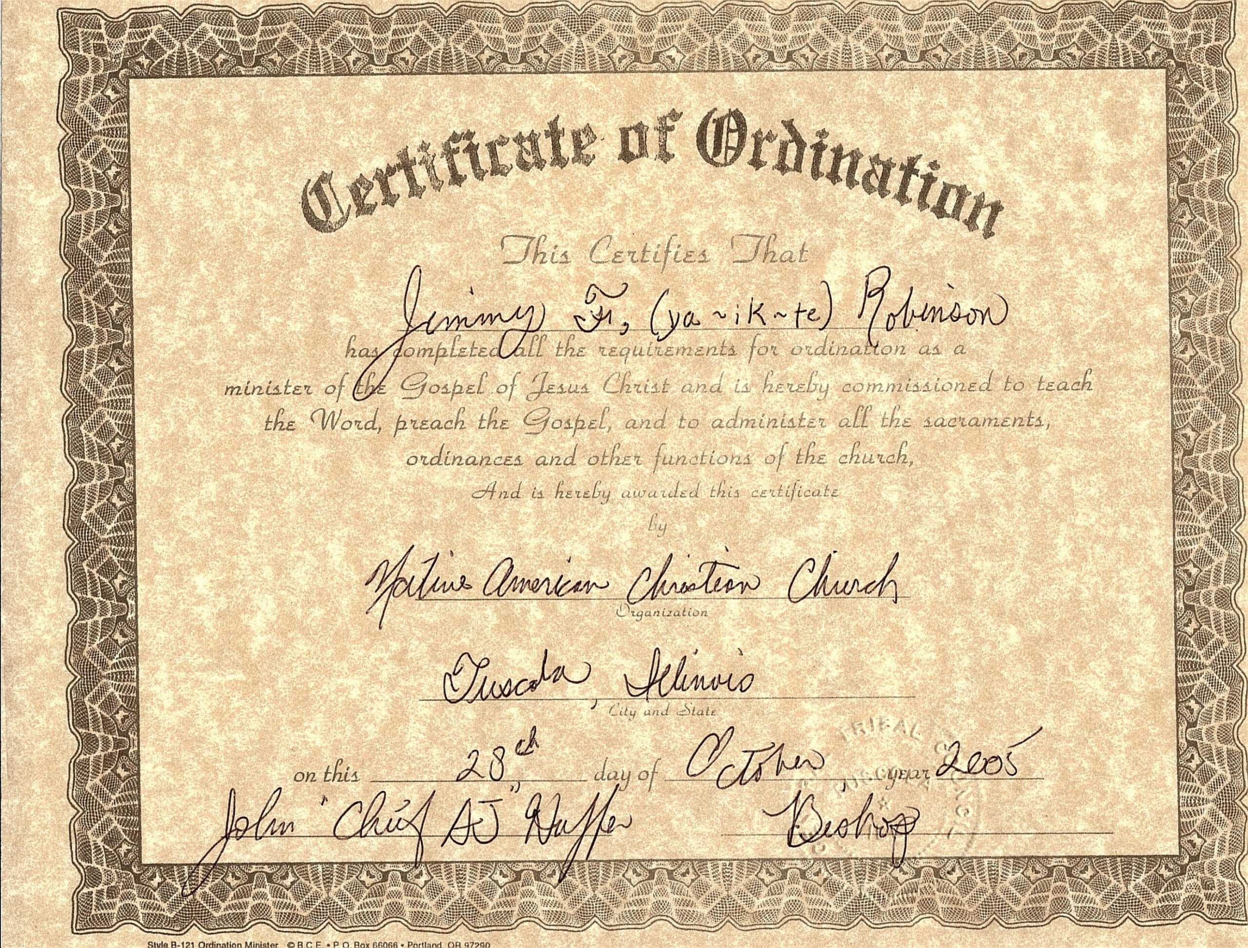 Ordination Certificate Template Example – Carlynstudio Within Certificate Of Ordination Template