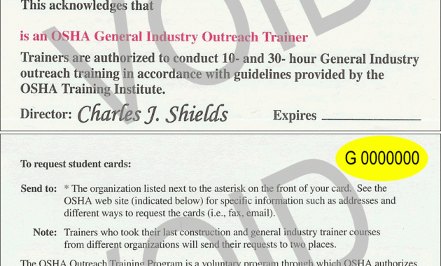 Osha 10 Card Template