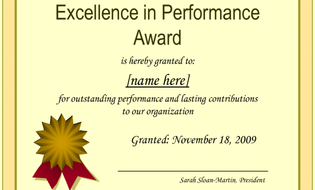 Outstanding Excellence In Performance Awards Certificate inside Best Performance Certificate Template