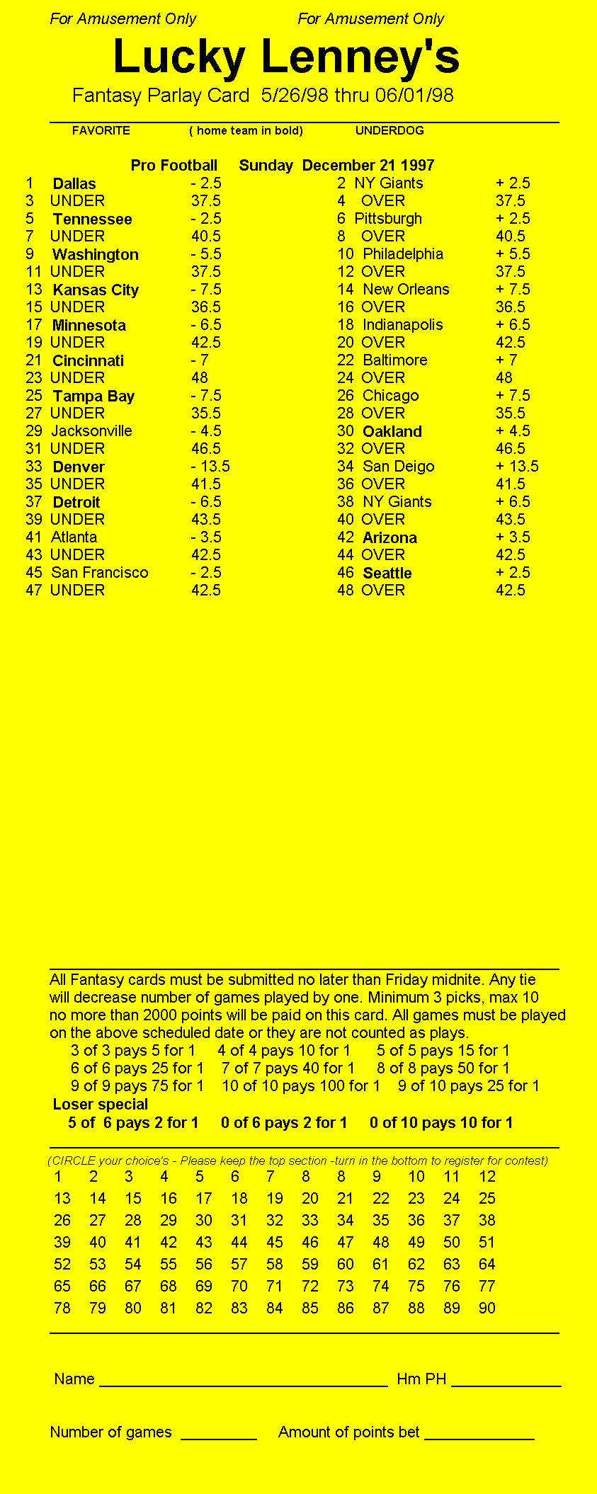 Parlay Card Designer - Sample Printout In Football Betting Card Template