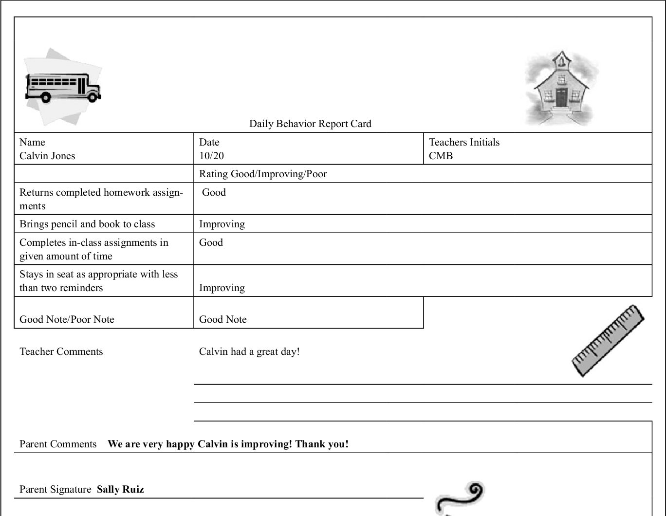 Pdf] Calvin Won't Sit Down! The Daily Behavior Report Card For Daily Report Card Template For Adhd