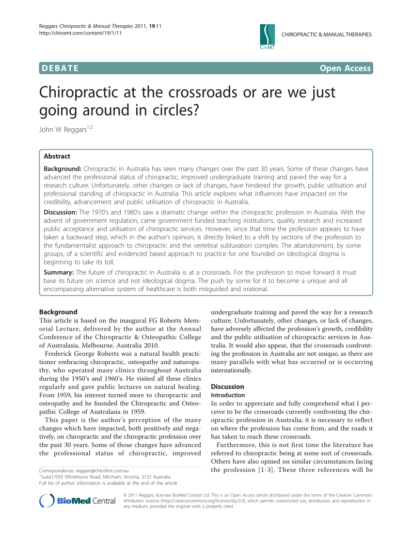 Pdf) Chiropractic At The Crossroads Or Are We Just Going Throughout Chiropractic Travel Card Template