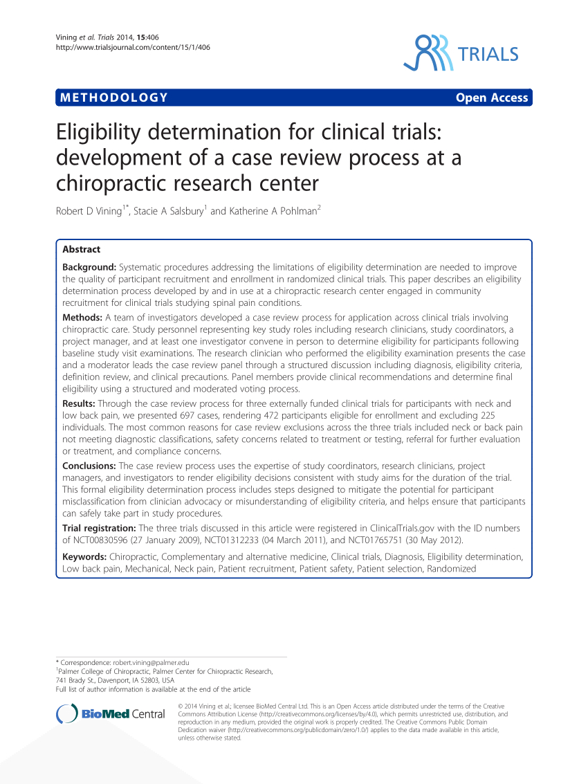 Pdf) Eligibility Determination For Clinical Trials Within Chiropractic Travel Card Template