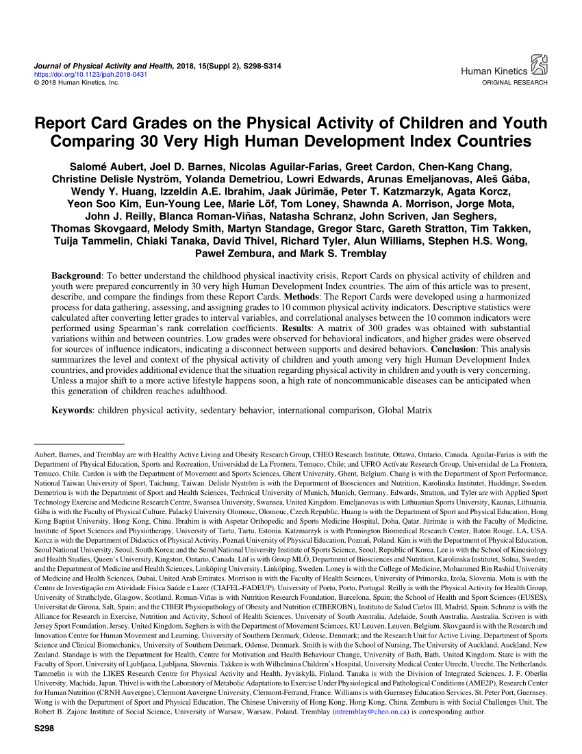 Pdf) Report Card Grades On The Physical Activity Of Children Within Boyfriend Report Card Template