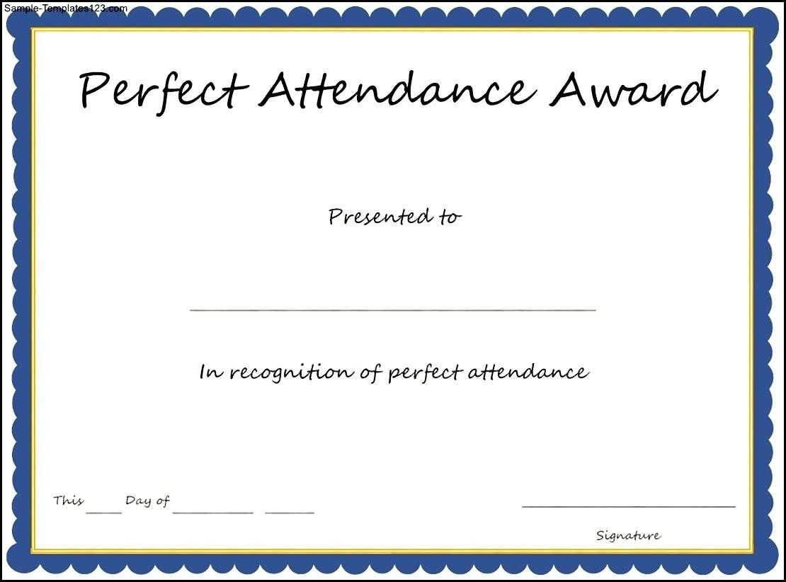 Perfect Attendance Award Certificate Template – Sample In Perfect Attendance Certificate Template