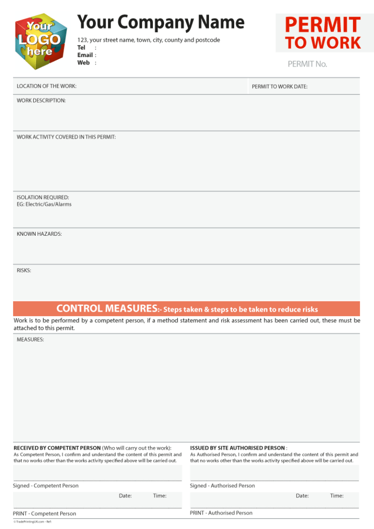 Permit To Work Template Artwork For Carbonless Ncr Print With Regard To