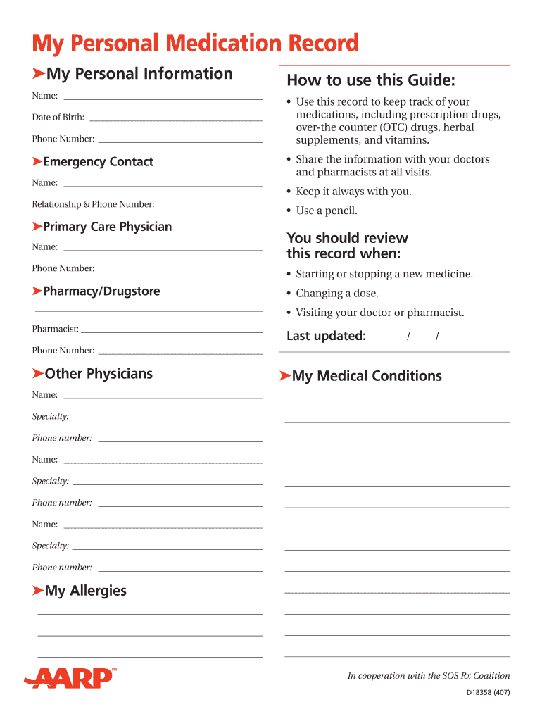 Personal Medicaion Management Record Pdf – Fill Online With Regard To Medication Card Template