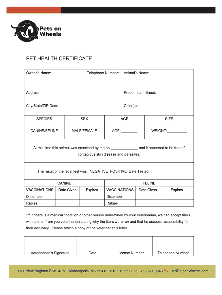 Pet Health Certificate Template – Fill Online, Printable Inside Dog Vaccination Certificate Template
