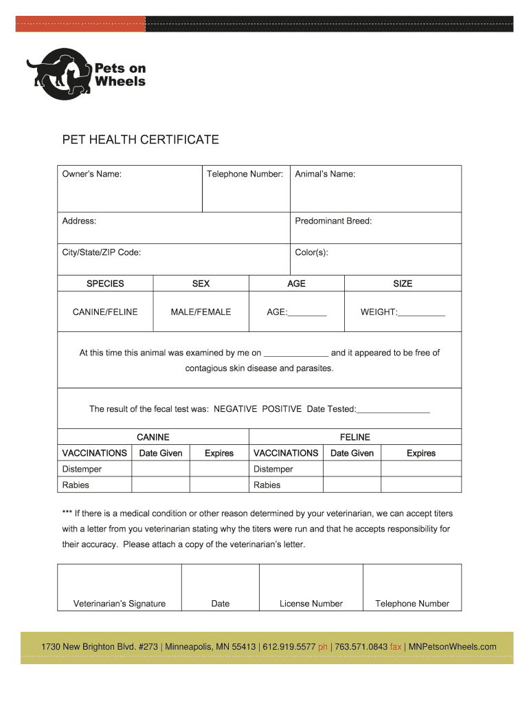 Pet Health Certificate Template – Fill Online, Printable With Veterinary Health Certificate Template