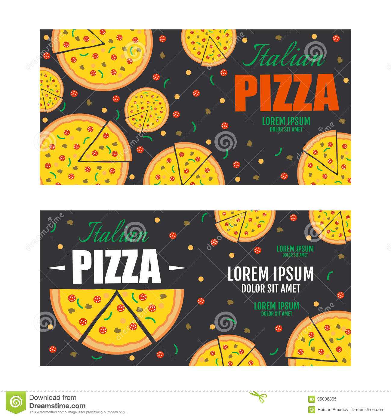Pizza Flyer Vector Template. Two Pizza Banners. Gift Voucher Regarding Pizza Gift Certificate Template
