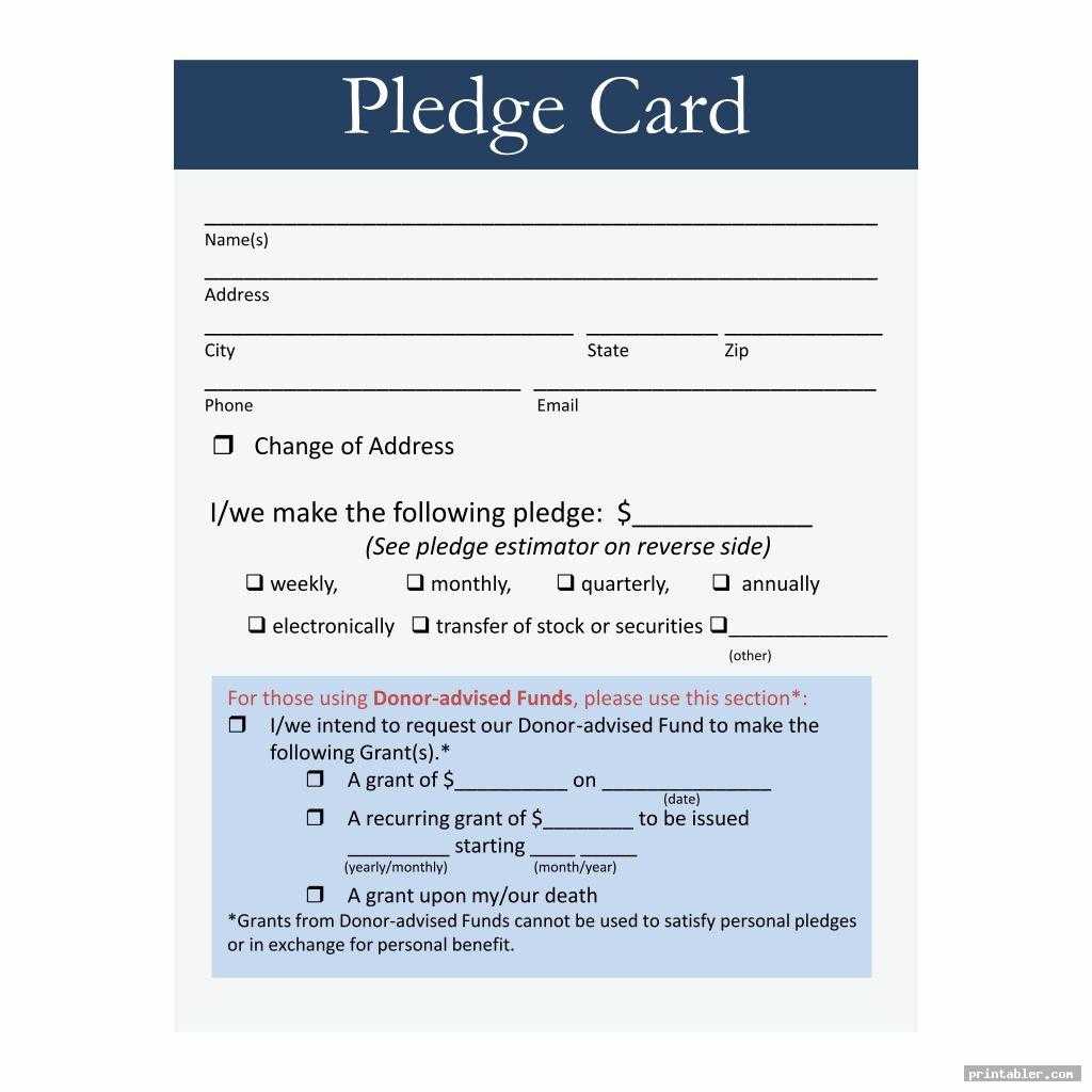 Pledge Card Template Printable – Printabler For Free Pledge Card Template